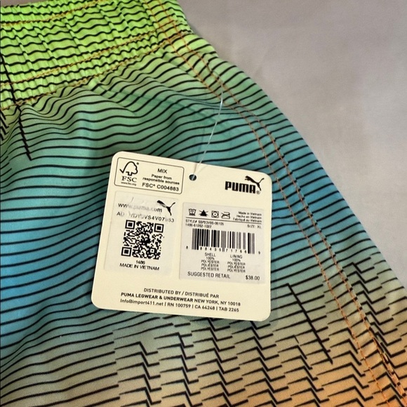 Puma Multicolor Striped Lined Swim Trunks Shorts Boys Size XL - Picture 3 of 13